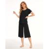 GYS Women’s Pajama Sets Short Sleeve Top and Capri Pant Solid Color Sleepwear, Viscose from Bamboo(Black)