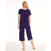 GYS Women’s Pajama Sets Short Sleeve Top and Capri Pant Solid Color Sleepwear, Viscose from Bamboo(Deep Purple)