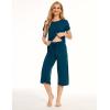 GYS Women’s Pajama Sets Short Sleeve Top and Capri Pant Solid Color Sleepwear, Viscose from Bamboo(Ink Blue)