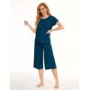 GYS Women’s Pajama Sets Short Sleeve Top and Capri Pant Solid Color Sleepwear, Viscose from Bamboo(Ink Blue)