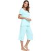 LazyCozy Womens Pajama Sets Viscose from Bamboo Pj Set Short Sleeve Top with Capri Pants Sleepwear 2 Piece Lounge Set(Aqua)
