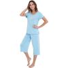 LazyCozy Womens Pajama Sets Viscose from Bamboo Pj Set Short Sleeve Top with Capri Pants Sleepwear 2 Piece Lounge Set(Azure)