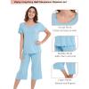 LazyCozy Womens Pajama Sets Viscose from Bamboo Pj Set Short Sleeve Top with Capri Pants Sleepwear 2 Piece Lounge Set(Azure)