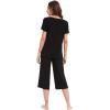LazyCozy Womens Pajama Sets Viscose from Bamboo Pj Set Short Sleeve Top with Capri Pants Sleepwear 2 Piece Lounge Set(Black)