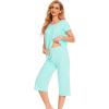 LazyCozy Womens Pajama Sets Viscose from Bamboo Pj Set Short Sleeve Top with Capri Pants Sleepwear 2 Piece Lounge Set(C – Aqua)