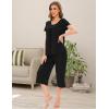 LazyCozy Womens Pajama Sets Viscose from Bamboo Pj Set Short Sleeve Top with Capri Pants Sleepwear 2 Piece Lounge Set(C – Black)