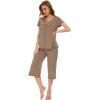 LazyCozy Womens Pajama Sets Viscose from Bamboo Pj Set Short Sleeve Top with Capri Pants Sleepwear 2 Piece Lounge Set(C – Brown)