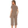 LazyCozy Womens Pajama Sets Viscose from Bamboo Pj Set Short Sleeve Top with Capri Pants Sleepwear 2 Piece Lounge Set(C – Brown)