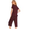 LazyCozy Womens Pajama Sets Viscose from Bamboo Pj Set Short Sleeve Top with Capri Pants Sleepwear 2 Piece Lounge Set(C – Ficus Red)