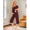 LazyCozy Womens Pajama Sets Viscose from Bamboo Pj Set Short Sleeve Top with Capri Pants Sleepwear 2 Piece Lounge Set(C – Ficus Red)
