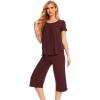 LazyCozy Womens Pajama Sets Viscose from Bamboo Pj Set Short Sleeve Top with Capri Pants Sleepwear 2 Piece Lounge Set(C – Ficus Red)