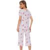 LazyCozy Womens Pajama Sets Viscose from Bamboo Pj Set Short Sleeve Top with Capri Pants Sleepwear 2 Piece Lounge Set(C – Grey Flowers)