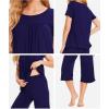 LazyCozy Womens Pajama Sets Viscose from Bamboo Pj Set Short Sleeve Top with Capri Pants Sleepwear 2 Piece Lounge Set(C – Navy)