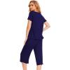 LazyCozy Womens Pajama Sets Viscose from Bamboo Pj Set Short Sleeve Top with Capri Pants Sleepwear 2 Piece Lounge Set(C – Navy)
