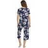 LazyCozy Womens Pajama Sets Viscose from Bamboo Pj Set Short Sleeve Top with Capri Pants Sleepwear 2 Piece Lounge Set(C – Navy Flowers)