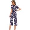 LazyCozy Womens Pajama Sets Viscose from Bamboo Pj Set Short Sleeve Top with Capri Pants Sleepwear 2 Piece Lounge Set(C – Navy Peony)