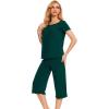LazyCozy Womens Pajama Sets Viscose from Bamboo Pj Set Short Sleeve Top with Capri Pants Sleepwear 2 Piece Lounge Set(C – Peacock Green)