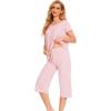 LazyCozy Womens Pajama Sets Viscose from Bamboo Pj Set Short Sleeve Top with Capri Pants Sleepwear 2 Piece Lounge Set(C – Pink)