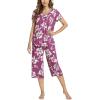 LazyCozy Womens Pajama Sets Viscose from Bamboo Pj Set Short Sleeve Top with Capri Pants Sleepwear 2 Piece Lounge Set(C – Purple)