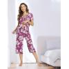 LazyCozy Womens Pajama Sets Viscose from Bamboo Pj Set Short Sleeve Top with Capri Pants Sleepwear 2 Piece Lounge Set(C – Purple)