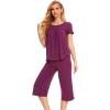 LazyCozy Womens Pajama Sets Viscose from Bamboo Pj Set Short Sleeve Top with Capri Pants Sleepwear 2 Piece Lounge Set(C – Purplish Red)