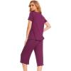 LazyCozy Womens Pajama Sets Viscose from Bamboo Pj Set Short Sleeve Top with Capri Pants Sleepwear 2 Piece Lounge Set(C – Purplish Red)