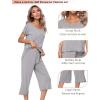 LazyCozy Womens Pajama Sets Viscose from Bamboo Pj Set Short Sleeve Top with Capri Pants Sleepwear 2 Piece Lounge Set(Heather Grey)