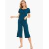 LazyCozy Womens Pajama Sets Viscose from Bamboo Pj Set Short Sleeve Top with Capri Pants Sleepwear 2 Piece Lounge Set(Ink Blue)