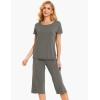 LazyCozy Womens Pajama Sets Viscose from Bamboo Pj Set Short Sleeve Top with Capri Pants Sleepwear 2 Piece Lounge Set(Iron Grey)