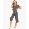 LazyCozy Womens Pajama Sets Viscose from Bamboo Pj Set Short Sleeve Top with Capri Pants Sleepwear 2 Piece Lounge Set(Iron Grey)