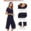 LazyCozy Womens Pajama Sets Viscose from Bamboo Pj Set Short Sleeve Top with Capri Pants Sleepwear 2 Piece Lounge Set(Navy)