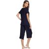 LazyCozy Womens Pajama Sets Viscose from Bamboo Pj Set Short Sleeve Top with Capri Pants Sleepwear 2 Piece Lounge Set(Navy)