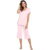 LazyCozy Womens Pajama Sets Viscose from Bamboo Pj Set Short Sleeve Top with Capri Pants Sleepwear 2 Piece Lounge Set(Pink)