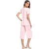 LazyCozy Womens Pajama Sets Viscose from Bamboo Pj Set Short Sleeve Top with Capri Pants Sleepwear 2 Piece Lounge Set(Pink)