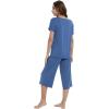 LazyCozy Womens Pajama Sets Viscose from Bamboo Pj Set Short Sleeve Top with Capri Pants Sleepwear 2 Piece Lounge Set(Prussian Blue)