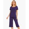 LazyCozy Womens Pajama Sets Viscose from Bamboo Pj Set Short Sleeve Top with Capri Pants Sleepwear 2 Piece Lounge Set(Purple2)
