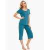 LazyCozy Womens Pajama Sets Viscose from Bamboo Pj Set Short Sleeve Top with Capri Pants Sleepwear 2 Piece Lounge Set(Turquoise)
