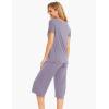 LazyCozy Womens Pajama Sets Viscose from Bamboo Pj Set Short Sleeve Top with Capri Pants Sleepwear 2 Piece Lounge Set(Violet)