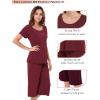 LazyCozy Womens Pajama Sets Viscose from Bamboo Pj Set Short Sleeve Top with Capri Pants Sleepwear 2 Piece Lounge Set(Wine)