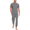 GYS Bamboo Viscose Men’s Pajama Sets Short Sleeve Solid Color Soft Lounge Set(Dark Heather Grey)