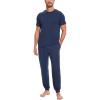 GYS Bamboo Viscose Men’s Pajama Sets Short Sleeve Solid Color Soft Lounge Set(Deep Blue)