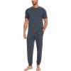GYS Bamboo Viscose Men’s Pajama Sets Short Sleeve Solid Color Soft Lounge Set(Grayish Blue)