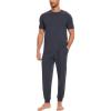 GYS Bamboo Viscose Men’s Pajama Sets Short Sleeve Solid Color Soft Lounge Set(Midnight Blue)