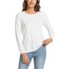 GYS Bamboo Viscose Pajama Tops for Women Long Sleeve Tees Crew Neck Sleep Shirt(White)