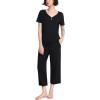 GYS Pajama Sets for Women Soft Bamboo Viscose Short Sleeve Top with Capri Pants 2 Piece Sleepwear(Black)