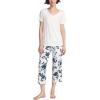 GYS Pajama Sets for Women Soft Bamboo Viscose Short Sleeve Top with Capri Pants 2 Piece Sleepwear(Blue Rose)
