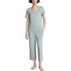 GYS Pajama Sets for Women Soft Bamboo Viscose Short Sleeve Top with Capri Pants 2 Piece Sleepwear(Light Greyish Green)