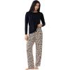 GYS Premium Women’s Pajama Sets Bamboo Viscose Soft and Breathable Long Sleeve Sleepwear(Black/Leopard)