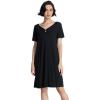 GYS Women’s Nightgowns Bamboo Viscose Soft Comfy Short Sleeve V Neck Sleep Dress(Black)