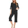GYS Womens Pajama Set – Viscose Made from Bamboo, 3/4 Sleeve Capri Pajama Set Soft 2 Piece Sleepwear Pjs Lounge Set(Black)